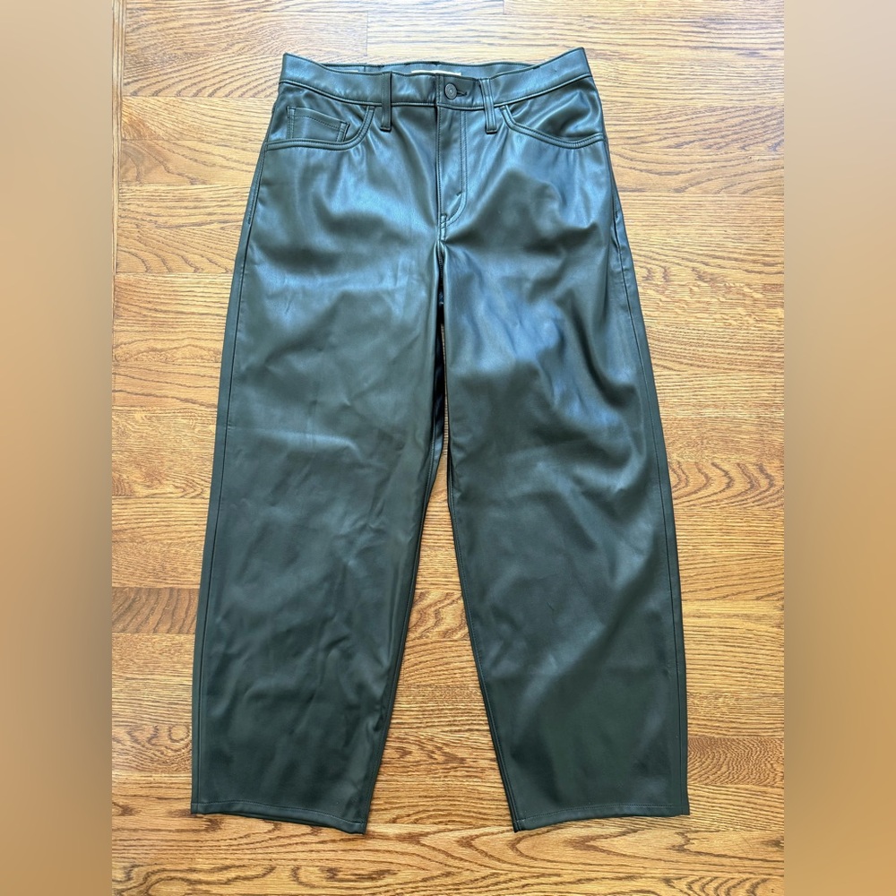 LEVIS Premium‎ Baggy Dad Vegan Leather Pants Big E Black Oversized Loose Faux 27